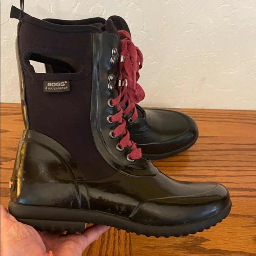 Bogs Boots Women's Size 6 Sidney Solid Neo Tech Black Lace Up Rubber Combat Rain
